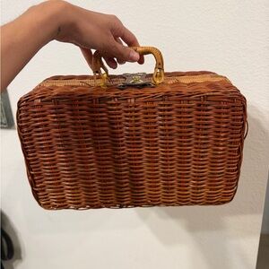 Woven Rattan Handheld Basket Bag in Brown